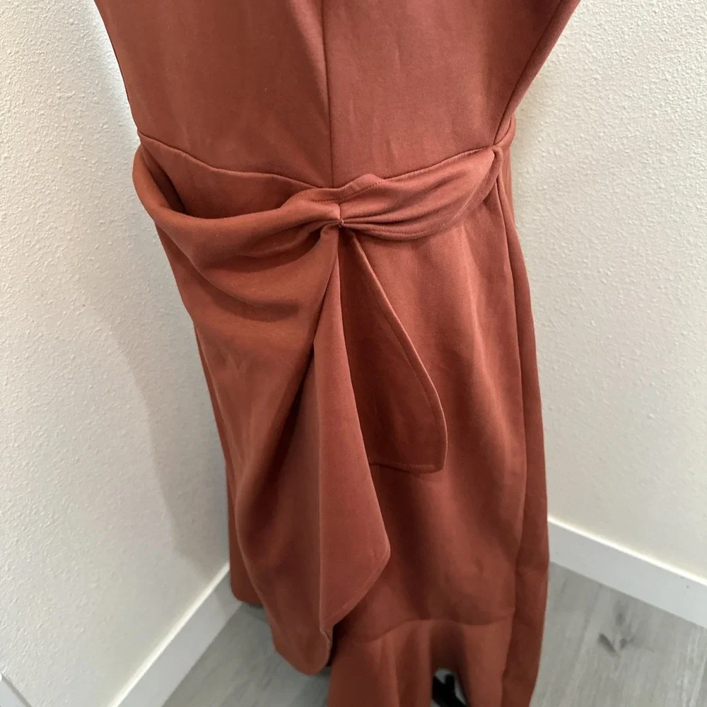Fehaute Women's Sleeveless Draped Front Detail AssymetriicMidi Dress Rust Sz 12 - Picture 5 of 11